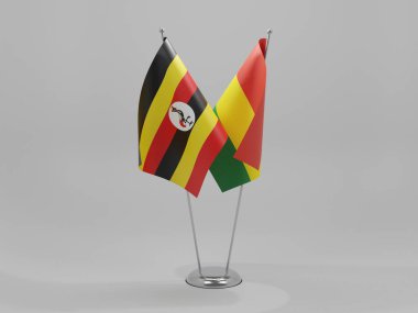 Bolivya - Uganda İşbirliği Bayrakları, Beyaz Arkaplan - 3D Render