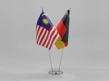 Almanya - Malezya İşbirliği Bayrakları, Beyaz Arkaplan - 3D Render