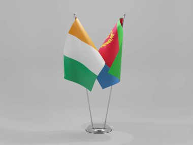 Eritre - Cote D Fildişi İşbirliği Bayrakları, Beyaz Arkaplan - 3D Render