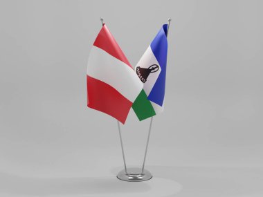 Lesotho - Peru İşbirliği Bayrakları, Beyaz Arkaplan - 3D Render