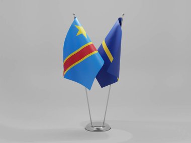 Nauru - Kongo Demokratik Cumhuriyeti İşbirliği Bayrakları, Beyaz Arkaplan - 3D Render