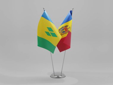 Moldova - Saint Vincent ve Grenadines İşbirliği Bayrakları, Beyaz Arkaplan - 3D Render