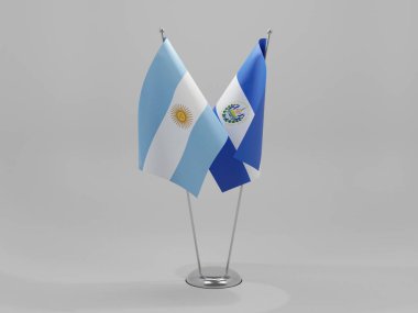El Salvador - Arjantin İşbirliği Bayrakları, Beyaz Arkaplan - 3D Render