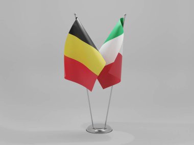 İtalya - Belçika İşbirliği Bayrakları, Beyaz Arkaplan - 3D Render