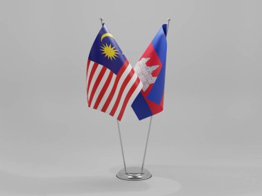 Kamboçya - Malezya İşbirliği Bayrakları, Beyaz Arkaplan - 3D Render