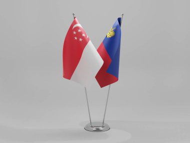 Lihtenştayn - Singapur İşbirliği Bayrakları, Beyaz Arkaplan - 3D Render
