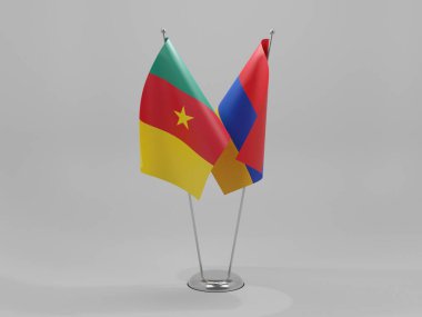 Ermenistan - Kamerun İşbirliği Bayrakları, Beyaz Arkaplan - 3D Render