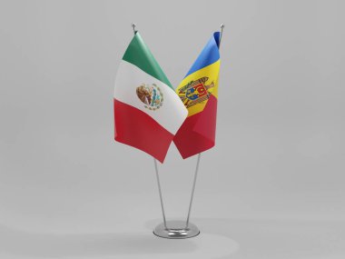 Moldova - Meksika İşbirliği Bayrakları, Beyaz Arkaplan - 3D Render