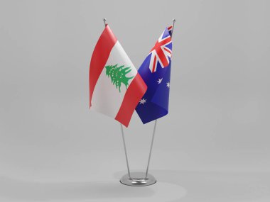 Avusturalya - Lübnan İşbirliği Bayrakları, Beyaz Arkaplan - 3D Render