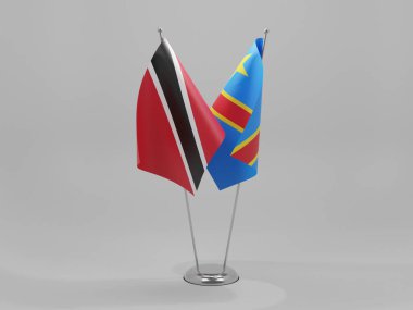Kongo Demokratik Cumhuriyeti - Trinidad ve Tobago İşbirliği Bayrakları, Beyaz Arkaplan - 3D Render