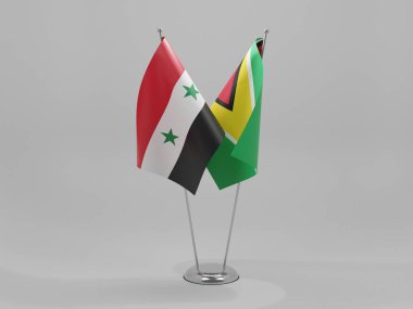 Guyana - Suriye İşbirliği Bayrakları, Beyaz Arkaplan - 3D Render