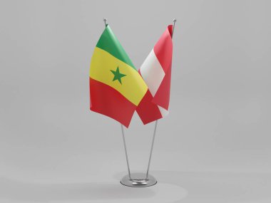 Avusturya - Senegal İşbirliği Bayrakları, Beyaz Arkaplan - 3D Render