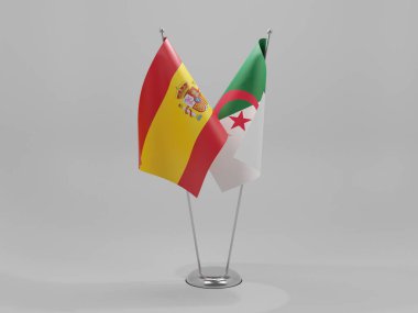 Cezayir - İspanya İşbirliği Bayrakları, Beyaz Arkaplan - 3D Render