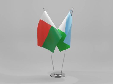 Cibuti - Madagaskar İşbirliği Bayrakları, Beyaz Arkaplan - 3D Render