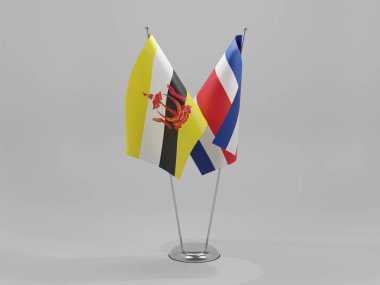 Kosta Rika - Brunei İşbirliği Bayrakları, Beyaz Arkaplan - 3D Render