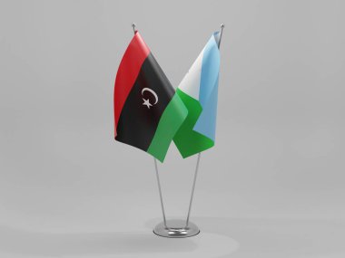 Cibuti - Libya İşbirliği Bayrakları, Beyaz Arkaplan - 3D Yapılandırma