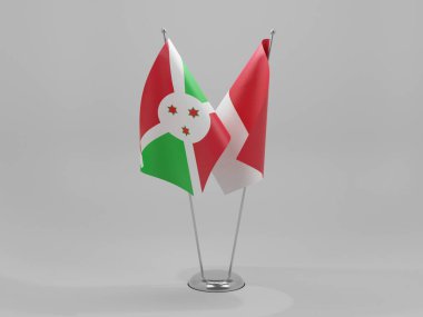 Endonezya - Burundi İşbirliği Bayrakları, Beyaz Arkaplan - 3D Render