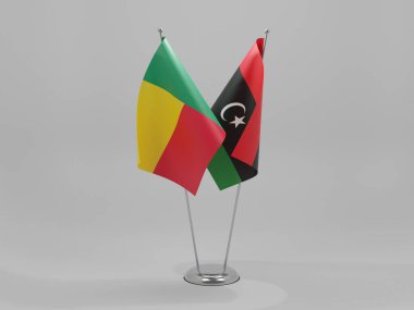 Libya - Benin İşbirliği Bayrakları, Beyaz Arkaplan - 3D Render