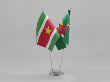 Dominica - Surinam Cooperation Flags, Beyaz Arkaplan - 3D Render