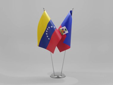 Haiti - Venezuela İşbirliği Bayrakları, Beyaz Arkaplan - 3D Render
