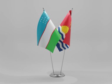 Kiribati - Özbekistan İşbirliği Bayrakları, Beyaz Arkaplan - 3D Render