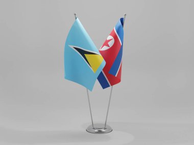 Kuzey Kore - Saint Lucia İşbirliği Bayrakları, Beyaz Arkaplan - 3D Render