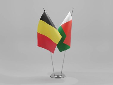 Madagaskar - Belçika İşbirliği Bayrakları, Beyaz Arkaplan - 3D Render