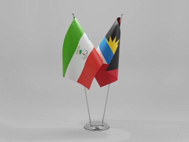 Antigua ve Barbuda - Ekvator Ginesi İşbirliği Bayrakları, Beyaz Arkaplan - 3D Render