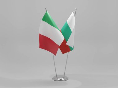 Bulgaristan - İtalya İşbirliği Bayrakları, Beyaz Arkaplan - 3D Hazırlama