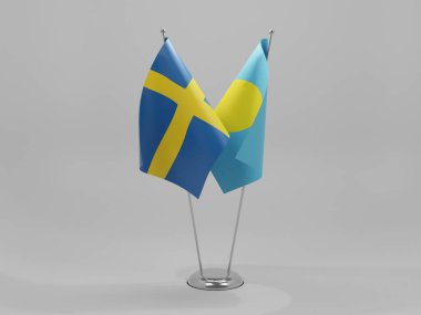 Palau - İsveç İşbirliği Bayrakları, Beyaz Arkaplan - 3D Render