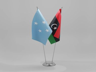 Libya - Mikronezya İşbirliği Bayrakları, Beyaz Arkaplan - 3D Render