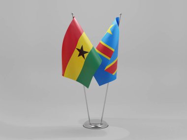 Kongo Demokratik Cumhuriyeti - Gana İşbirliği Bayrakları, Beyaz Arkaplan - 3D Render