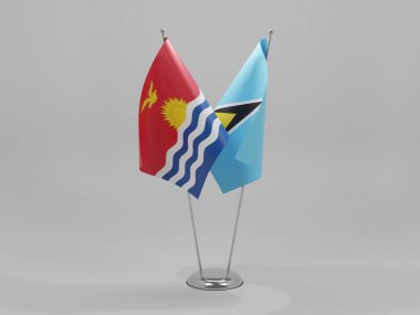 Saint Lucia - Kiribati İşbirliği Bayrakları, Beyaz Arkaplan - 3D Render