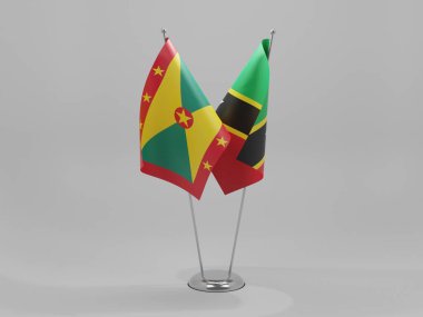 Saint Kitts ve Nevis - Grenada İşbirliği Bayrakları, Beyaz Arkaplan - 3D