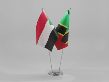 Saint Kitts ve Nevis - Sudan İşbirliği Bayrakları, Beyaz Arkaplan - 3D Render