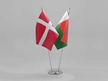 Madagaskar - Danimarka İşbirliği Bayrakları, Beyaz Arkaplan - 3D Render