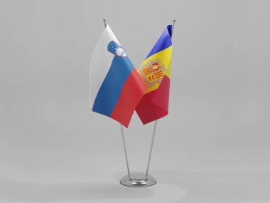 Andorra - Slovenya İşbirliği Bayrakları, Beyaz Arkaplan - 3D Render