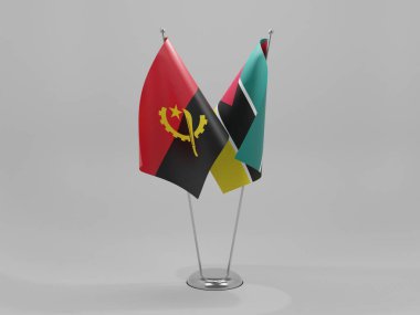 Mozambik - Angola İşbirliği Bayrakları, Beyaz Arkaplan - 3D Render