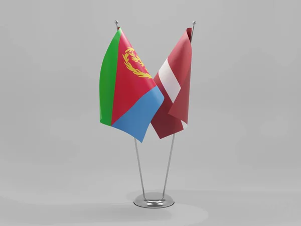 Letonia Banderas Cooperación Eritrea Fondo Blanco Render —  Fotos de Stock