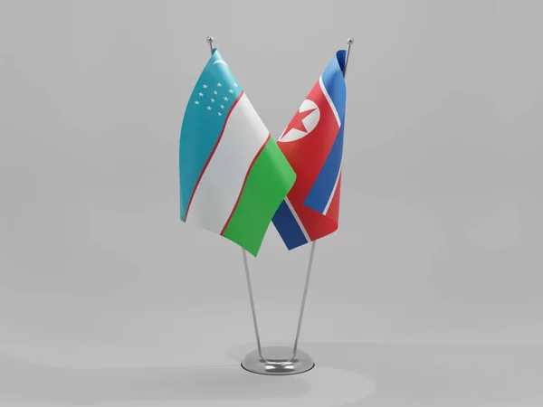 North Korea Uzbekistan Cooperation Flags White Background Render — Stock Photo, Image