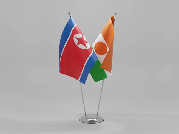Níger Bandeiras Cooperação Coreia Norte Fundo Branco Render — Fotografia de Stock
