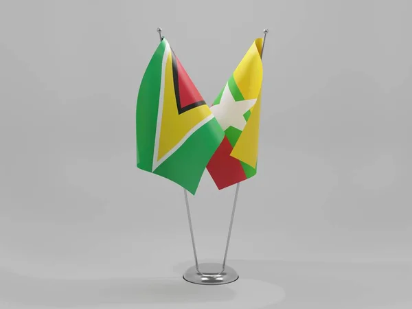 ミャンマー ガイアナ協力旗 3Dレンダリング — ストック写真