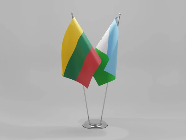 Djibouti Banderas Cooperación Lituania Fondo Blanco Render —  Fotos de Stock