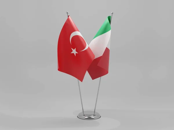 İtalya - Türkiye İşbirliği Bayrakları, Beyaz Arkaplan - 3D Hazırlama