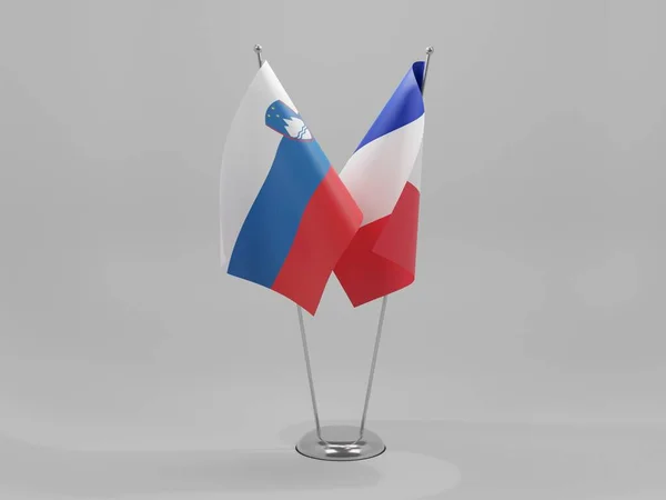 Francia Eslovenia Banderas Cooperación Fondo Blanco Render — Foto de Stock