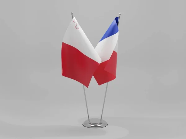 Francia Malta Bandiere Cooperazione Sfondo Bianco Render — Foto Stock