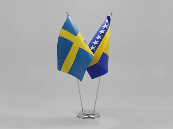 Bośnia Hercegowina Szwecja Flagi Współpracy Białe Tło Render — Zdjęcie stockowe