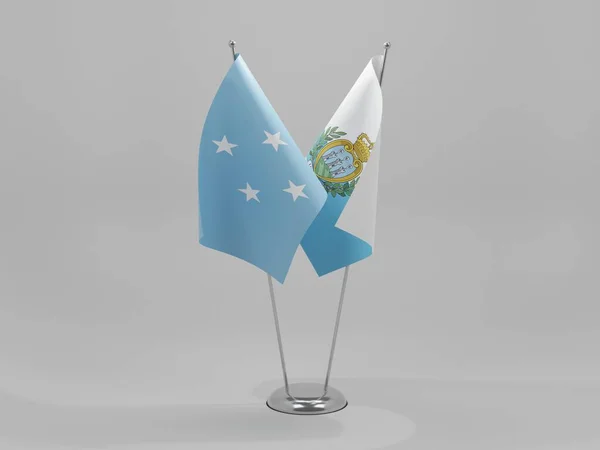 San Marino Banderas Cooperación Micronesia Fondo Blanco Render — Foto de Stock