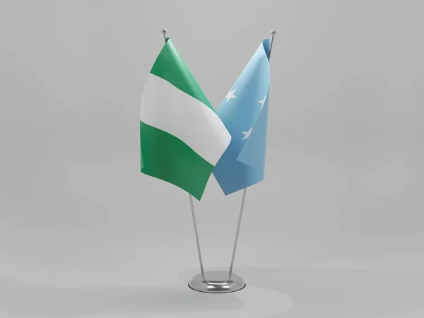 Micronésia Bandeiras Cooperação Nigéria Fundo Branco Render — Fotografia de Stock