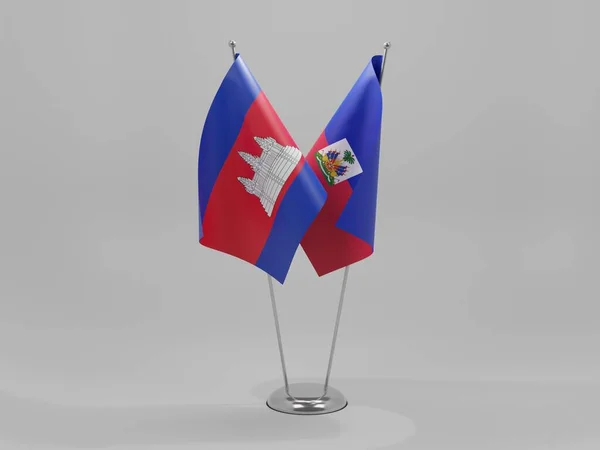 Σημαίες Συνεργασίας Αϊτής Καμπότζης Λευκό Φόντο Render — Φωτογραφία Αρχείου